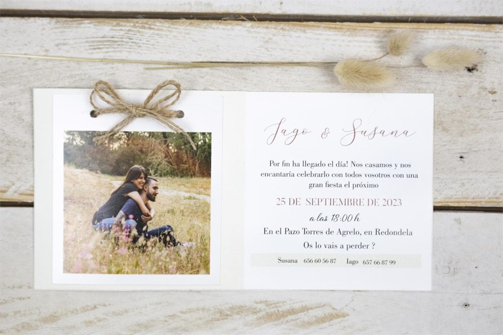 Foto 1 Invitación de boda con foto polaroid (horizontal) y sobre Kraft incluido