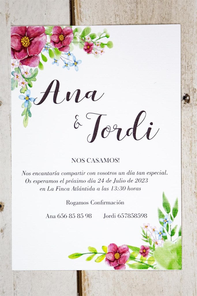 Foto 1 Invitación de boda Estevo (dos opciones a legir) con sobre kraft incluido.